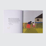 Sample of inside the book. One page has words on it. The other is illustrated with two girls looking for the fence.