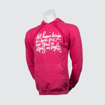 Pink sweater with script on mannequin.