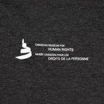 a close-up of image on the back: the Museum icon and the text “Canadian Museum for Human Rights”, and “Musée canadien pour les droits de la personne”