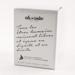 a gift box with the text "Tous les êtres humains naissent libres et égaux en dignité et en droits"