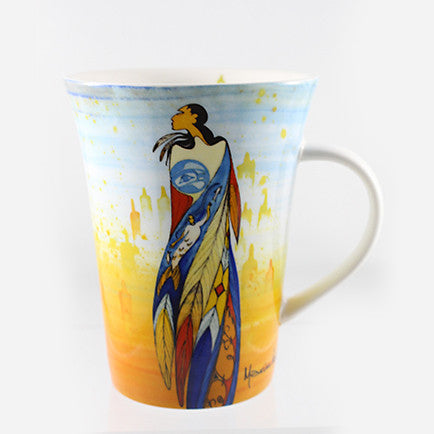 mug featuring art depicting an Indigenous woman