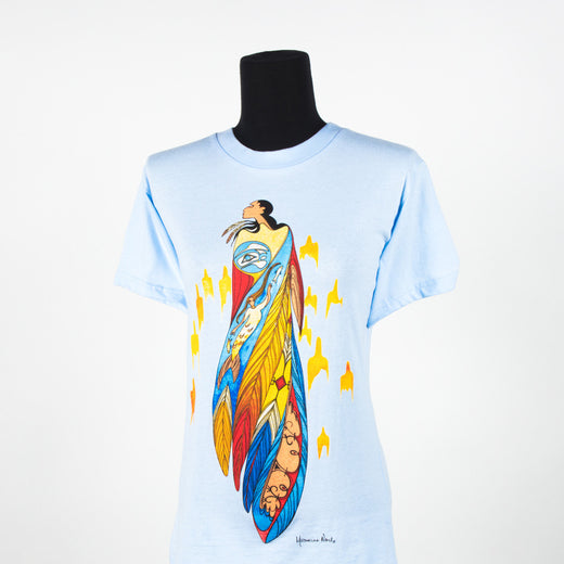 women’s shirt featuring art depicting an Indigenous woman
