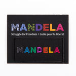 Card with the text “MANDELA” and “Struggle for Freedom / Lutte pour la liberté”