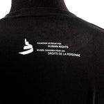 Back of a T-Shirt on a mannequin with the Canadian Museum for Human Rights logo.