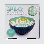 Cover of the bowl packaging showing the bowl from two angles. Packaging reads “Porcelain Art Bowl”.