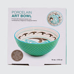 Cover of the bowl packaging showing the bowl from two angles. Packaging reads “Porcelain Art Bowl”.