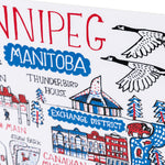 Close-up on a stylized print representing Winnipeg.