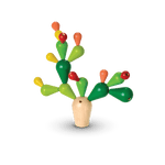 The cactus standing on its own. The design is made out of wood painted different shades of green with red tips.